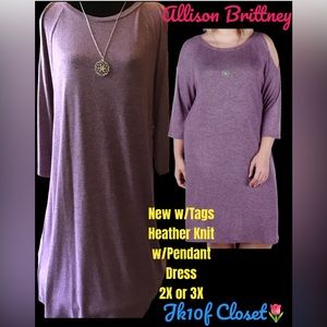 🪻NWT ALLISON BRITTNEY 2Xor 3X PURPLE w/PENDANT SWEATER KNIT DRESS